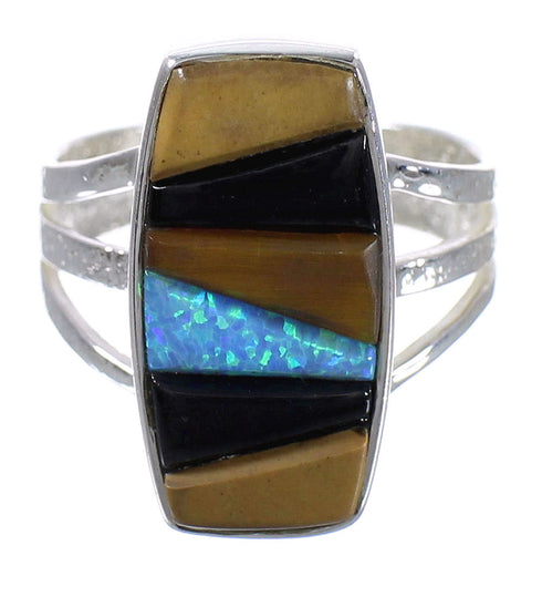 Multicolor Southwest Genuine Sterling Silver Ring Size 7 QX78403